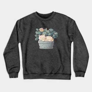 Cute Sleeping Kawaii Cat in Plant Pot Crewneck Sweatshirt